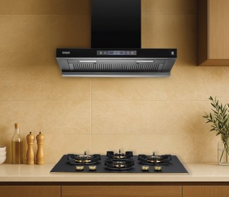Hindware Chimney Tiber BLDC IN 75cm 1600 m3/hr Black Filterless Motion Sensor & Touch Control