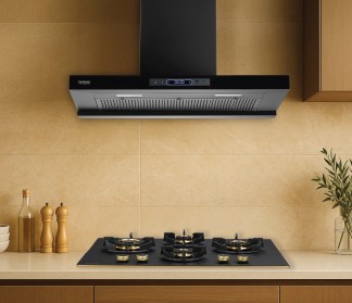 Hindware Chimney Tiber BLDC IN 90cm 1600 m3/hr Black Filterless Motion Sensor & Touch Control
