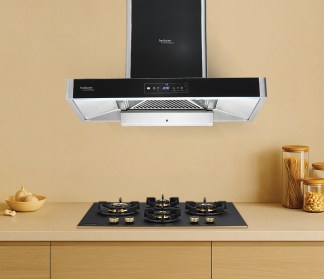 Hindware Chimney Optimus iPro 90cm 1400 m3/hr Silver Filterless Auto Clean Mobile App Control