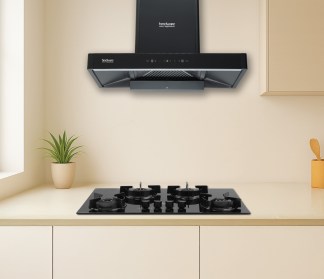 Hindware Chimney Optimus Blk 90cm 1400 m3/hr Filterless Auto Clean Motion Sensor & Touch Control