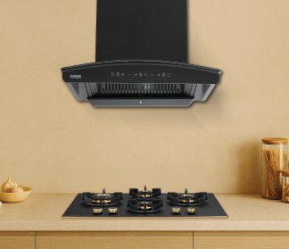 Hindware Chimney Zinnia Blk Autoclean IN 90cm 1350 m3/hr Filterless Motion Sensor & Touch Control