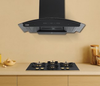 Hindware Chimney Zinnia Blk Autoclean 90cm 1350 m3/hr Filterless Motion Sensor & Touch Control