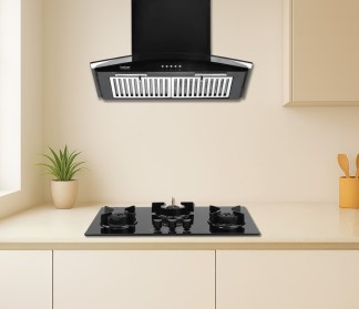Hindware Chimney Fabio Blk 60cm 1100 m3/hr Baffle Filter Push Button Control