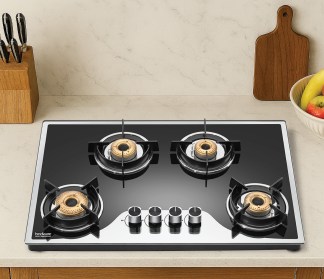 Hindware Coral 4 Burner Glass Top Gas Stove Auto Ignition
