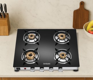 Hindware ARMO Plus GL 4 Burner Glass Top Gas Stove Auto Ignition