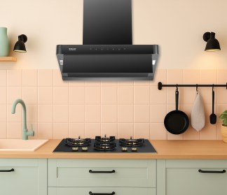Hindware Chimney Delecia Autoclean 75cm 1350 m3/hr Black Filterless Motion Sensor & Touch Control