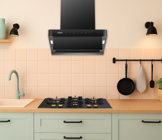 Hindware Chimney Delecia Autoclean 60cm 1350 m3/hr Black Filterless Motion Sensor & Touch Control