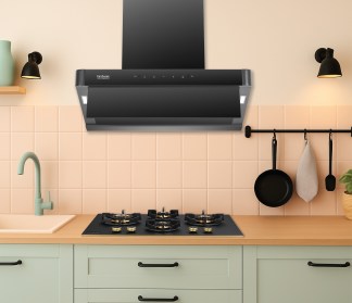Hindware Chimney Delecia Autoclean 90cm 1350 m3/hr Black Filterless Motion Sensor & Touch Control