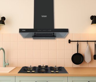 Hindware Chimney Alicia Neo Black 75cm 1350 m3/hr Baffle Filter Auto Clean Motion Sensor & Touch Control