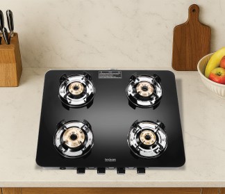 Hindware Alverio Neo 4 Burner Glass Top Gas Stove Auto Ignition