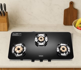 Hindware Alverio Neo 3 Burner Glass Top Gas Stove Auto Ignition
