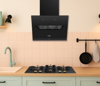 Hindware Chimney Olenna Autoclean 75cm 1200 m3/hr Black Filterless Motion Sensor & Touch Control