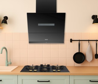 Hindware Chimney Catalina Autoclean 60cm 1700 m3/hr Black Filterless Motion Sensor & Touch Control