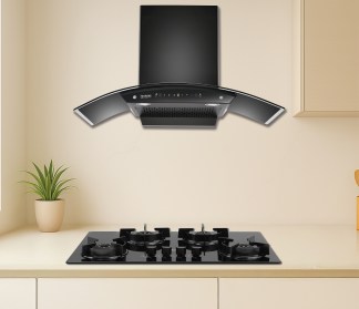 Hindware Chimney Chromia Blk RSN AC 90cm 1200 m3/hr Filterless Auto Clean Motion Sensor & Touch Control