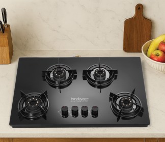 Hindware Coral Blk 4 Burner Glass Top Gas Stove