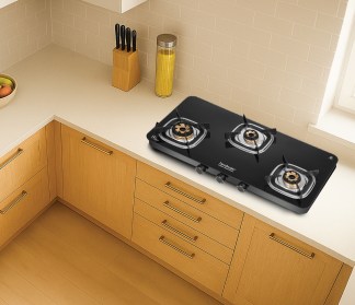 Hindware Apex 3 Burner Glass Top Gas Stove Auto Ignition