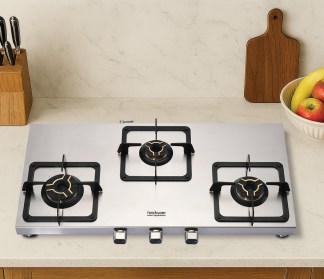 Hindware Arturo SS 3 Burner Stainless Steel Gas Stove Auto Ignition