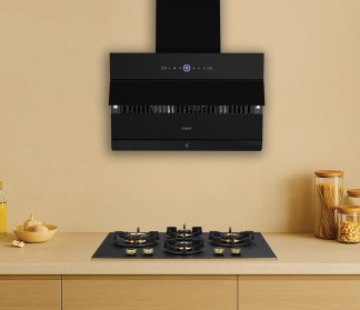 Hindware Chimney Carmela Autoclean 75cm 1500 m3/hr Black Filterless Motion Sensor & Touch Control
