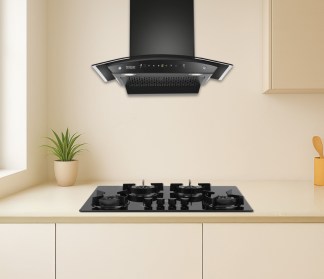 Hindware Chimney Divina Neo 90cm 1200 m3/hr Black Filterless Auto Clean Motion Sensor & Touch Control