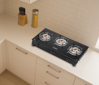 Hindware Benecio Plus 3 Burner Glass Top Gas Stove Auto Ignition