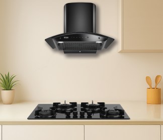 Hindware Chimney Celesia Blk AC IN 75cm 1500 m3/hr Filterless Auto Clean Motion Sensor & Touch Control