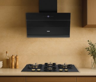 Hindware Chimney Rosina BLDC IN 90cm 1600 m3/hr Black Filterless Auto Clean Motion Sensor & Touch Control