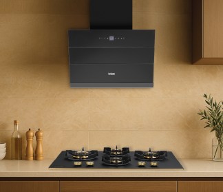 Hindware Chimney Rosina BLDC IN 75cm 1600 m3/hr Black Filterless Auto Clean Motion Sensor & Touch Control