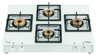 Hindware LORENZO RH White 4 Burner Glass Top Gas Stove Auto Ignition