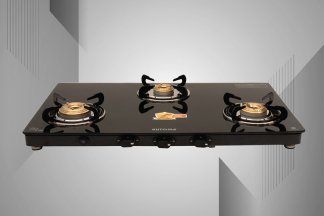 Kutchina Needle 3 Burner Glass Top Gas Stove Auto Ignition