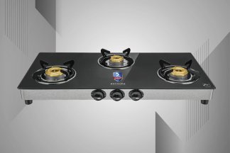 Kutchina Benito Excel 3 Burner Glass Top Gas Stove Auto Ignition