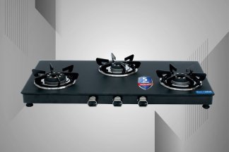 Kutchina Sapphire 3 Burner Glass Top Gas Stove Manual Ignition