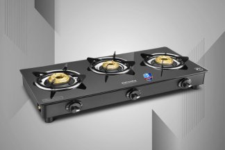 Kutchina Sleek Eco 3 Burner Glass Top Gas Stove Manual Ignition