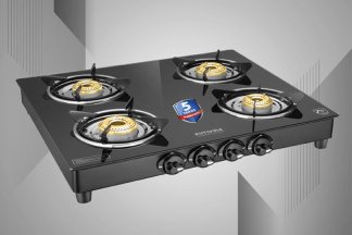 Kutchina Sleek Eco 4 Burner Glass Top Gas Stove Manual Ignition