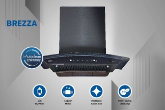 Kutchina Chimney Breeza 60cm 1400 m3/hr Curved Glass Filterless Auto Clean Touch Control with Wave Sensor