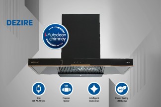 Kutchina Chimney Dezire 60cm 1700 m3/hr T-Shape Filterless Auto Clean Touch Control with Wave Sensor