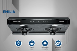 Kutchina Chimney Emilia 75cm 1300 m3/hr Straight Line Auto Clean Touch Control with Wave Sensor