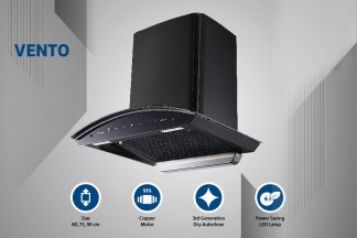 Kutchina Chimney Vento 75cm 1600 m3/hr Curved Glass Filterless Auto Clean Touch Control with Wave Sensor