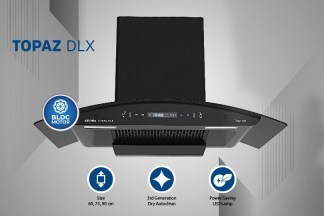 Kutchina Chimney Topaz DLX 75cm 1500 m3/hr Curved Glass Filterless Auto Clean Touch Control With Wave Sensor